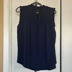 Rains Navy Sleeveless Top with Ruffle Detail NWT